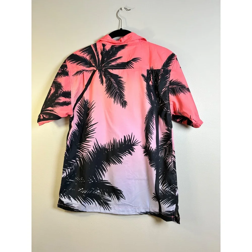 Spicy Tuna Palm Tree Hawaiian Shirt Tropical Resort Wear Pink‎ Black Size 14